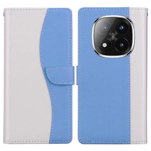Funda de cuero bicolor con relieve para Redmi Note 14 Pro+ 5G / Poco X7 5G (blanco y azul)