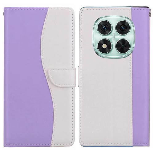 Funda de cuero bicolor con relieve para Redmi Note 14 Pro 4G/5G (morado y blanco)