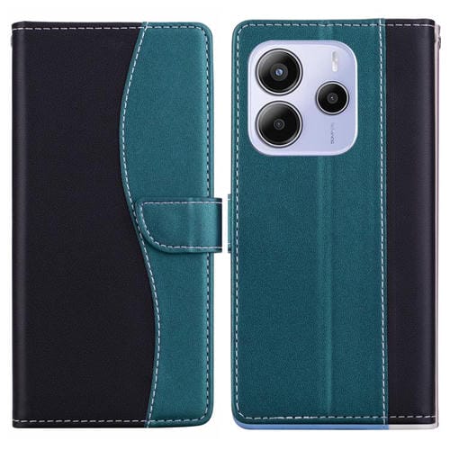 Funda de cuero bicolor con relieve para Redmi Note 14 5G (negro y verde)