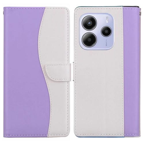 Funda de cuero bicolor con relieve para Redmi Note 14 5G (morado y blanco)
