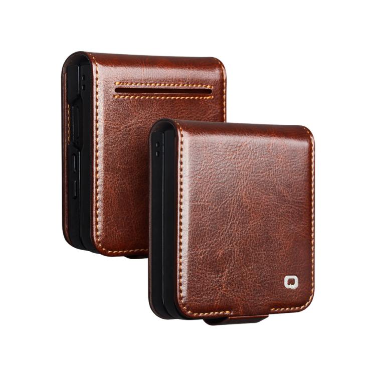 Funda de cuero genuino QIALINO para Samsung Galaxy Z Flip7 5G (marrón)