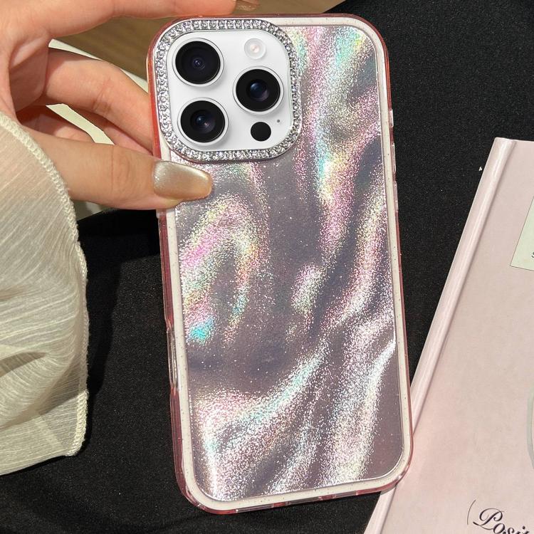 Funda 3 en 1 con diseño de arena movediza y marco de diamante para iPhone 16 Pro (rosa)