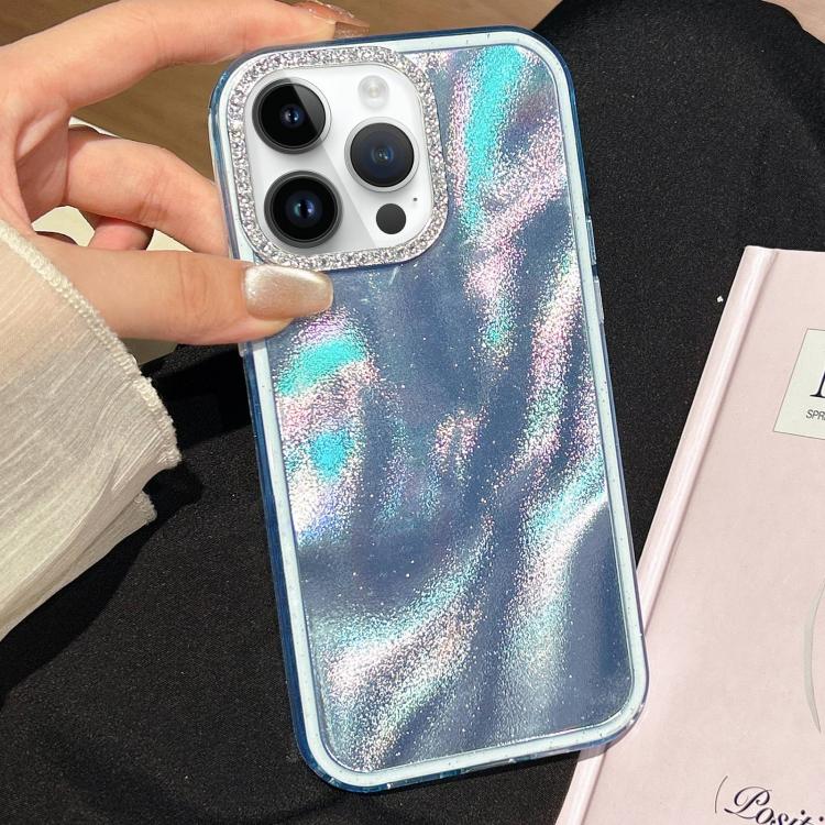 Funda 3 en 1 con diseño de arena movediza y marco de diamante para iPhone 14 Pro (azul)