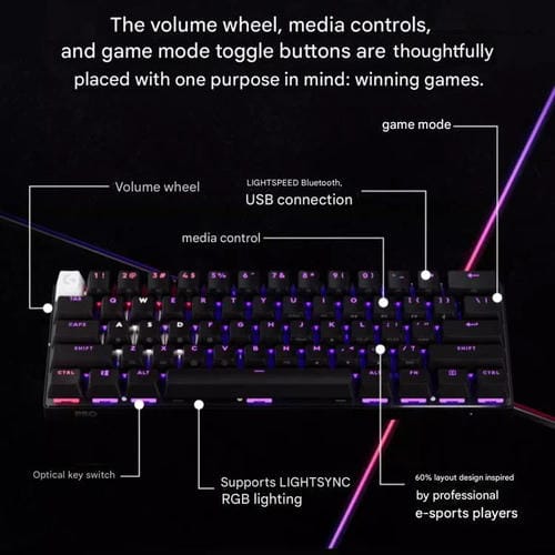 Teclado inalámbrico Logitech G PRO X 60 LIGHTSPEED interruptores ópticos GX-L (Negro)