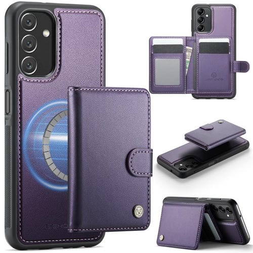 Funda de cuero con hebilla magnética RFID para Samsung Galaxy A14 4G / 5G / M44 5G JEEHOOD J09 (morado)