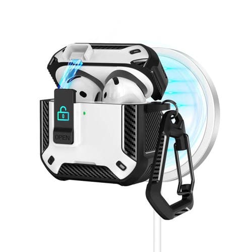Estuche magnético MagSafe de dos colores para AirPods 4 con soporte y cierre de seguridad (negro y blanco)