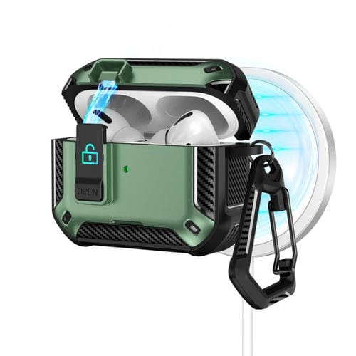 Estuche magnético MagSafe bicolor para AirPods Pro 2 con soporte y cierre de seguridad (negro y verde)