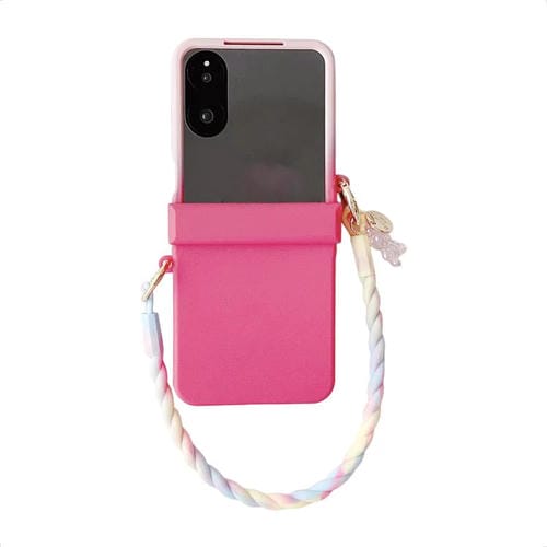 Funda de TPU con hebilla lateral integrada y pulsera para Xiaomi Mix Flip 2 (rosa y rojo rosa)