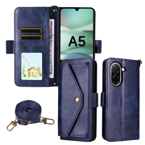 Funda de piel de vacuno cruzada con ranuras para múltiples tarjetas para Redmi A5 4G (173,3 mm, azul)