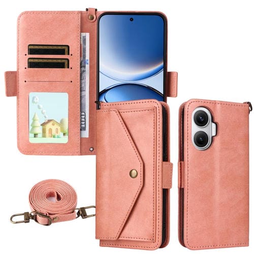 Funda de piel de vacuno cruzada con ranuras para múltiples tarjetas para Xiaomi Poco F7 / Redmi Turbo 4 Pro 5G (rosa)