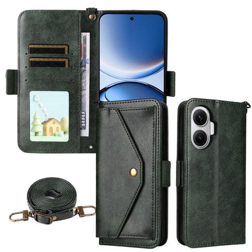 Funda de piel de vacuno cruzada con ranuras para múltiples tarjetas para Xiaomi Poco F7 / Redmi Turbo 4 Pro 5G (verde)
