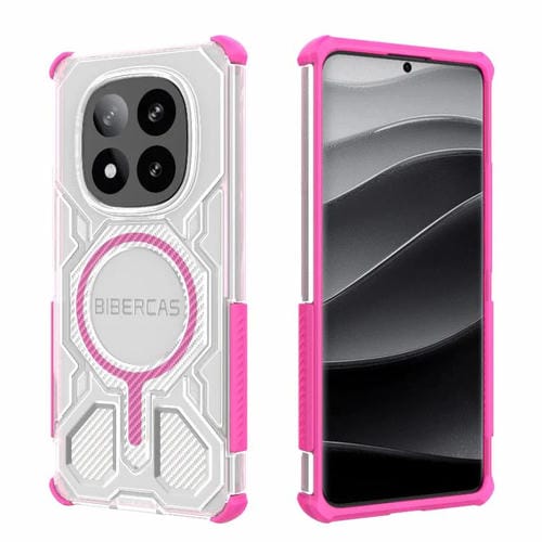 Funda BIBERCAS transparente con protección MagSafe Airbag para Redmi Note 14 Pro+ 5G (rosa)