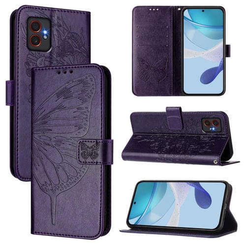 Funda de piel con diseño de mariposa en relieve para Samsung Galaxy XCover7 Pro (morado oscuro)