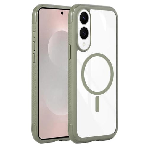 Funda magnética MagSafe transparente con borde liso para Samsung Galaxy S25 Edge 5G (verde militar)