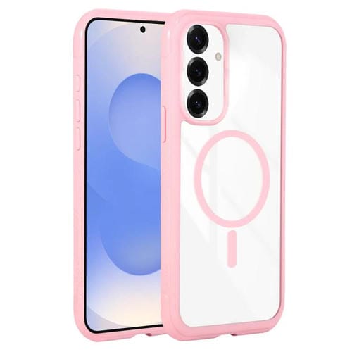 Funda magnética MagSafe transparente con borde liso para Samsung Galaxy S25/S24 5G (rosa)