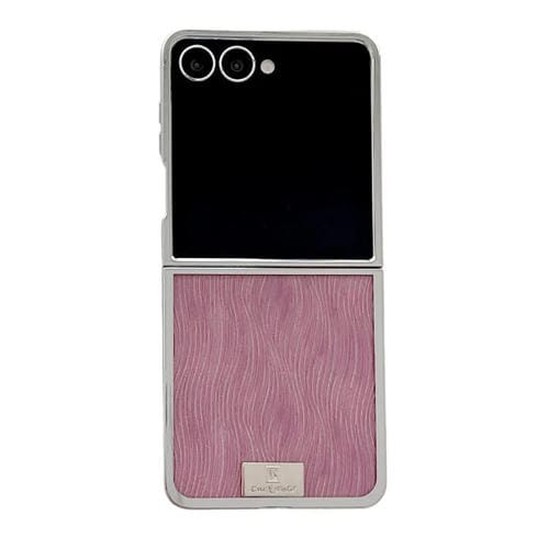 Funda para Samsung Galaxy Z Flip5 con marco chapado, placa de identificación de papel brillante, cobertura total (rojo ondulado)