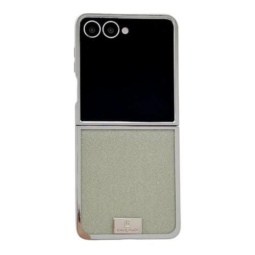 Funda para Samsung Galaxy Z Flip7 5G con marco chapado, placa de identificación de papel brillante y cobertura total (verde)