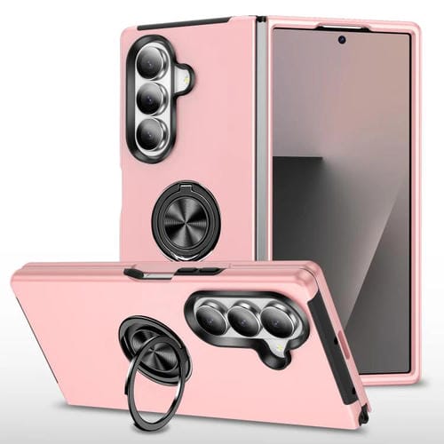 Funda magnética de PC + TPU para Samsung Galaxy Z Fold7 5G con soporte de anillo invisible (oro rosa)