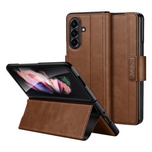 Funda de cuero con tapa magnética y cierre magnético SULADA para Samsung Galaxy Z Fold7 5G (marrón)