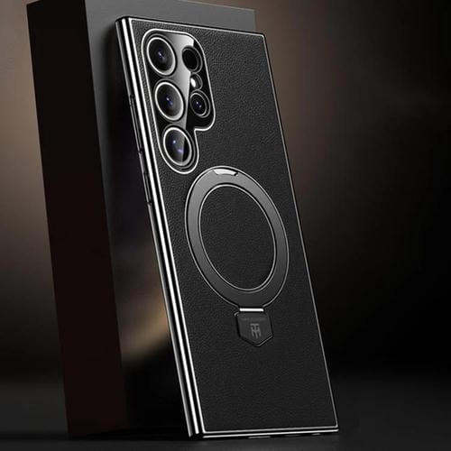 Funda de cuero lisa con soporte MagSafe para Samsung Galaxy S24 Ultra 5G (negra)