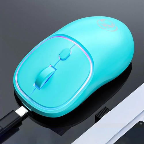 Ratón Inalámbrico Recargable Imice W-618 4 Botones 1600 DPI 2.4Ghz Bluetooth Silencioso para Computadora PC Laptop (Azul)