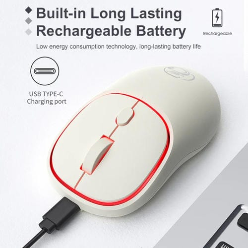 Ratón Inalámbrico Recargable Imice W-618 4 Botones 1600 Dpi 2.4Ghz Bluetooth Silencioso para Computadora PC Laptop (Rosa)