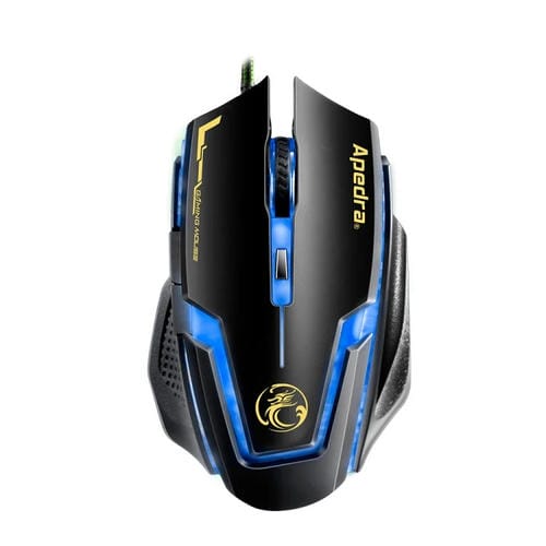 Ratón para Juegos Apedra Imice A9 Óptico con Cable USB, 6 Botones, 3200 PPP, Luz LED Respiración Cuatro Colores (Negro)