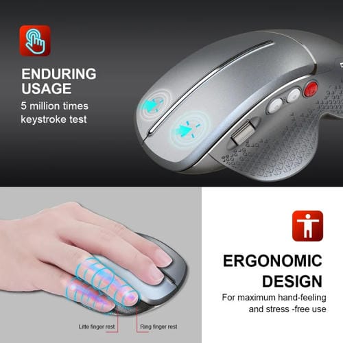 Ratón inalámbrico HXSJ T32 vertical ergonómico 2.4G (Plata)