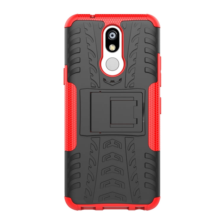 Estuche LG K40 con Patrón de Neumáticos PC + TPU a Prueba de Golpes con Soporte (Rojo)