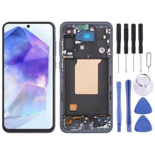 LCD OLED Display Digitizer Komplett mit Rahmen Samsung Galaxy A55 SM-A556B (Blau)
