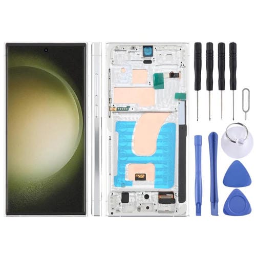 Pantalla LCD TFT de 6,72 pulgadas para Samsung Galaxy S23 Ultra SM-S918B, digitalizador completo con marco, sin identificación de huellas dactilares (plateado)