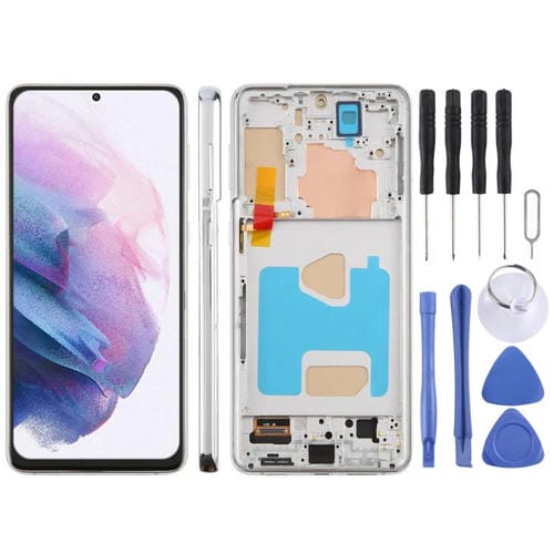 Pantalla LCD TFT de 6,58 pulgadas para Samsung Galaxy S21+ SM-G996B, digitalizador completo con marco, sin identificación de huellas dactilares (plateado)