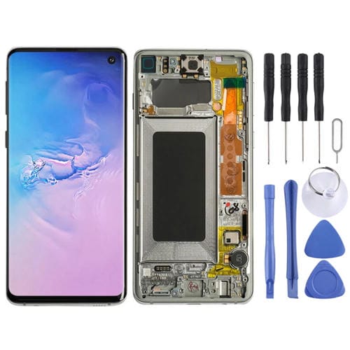LCD Screen Super AMOLED Samsung Galaxy S10 4G with Frame (White)
