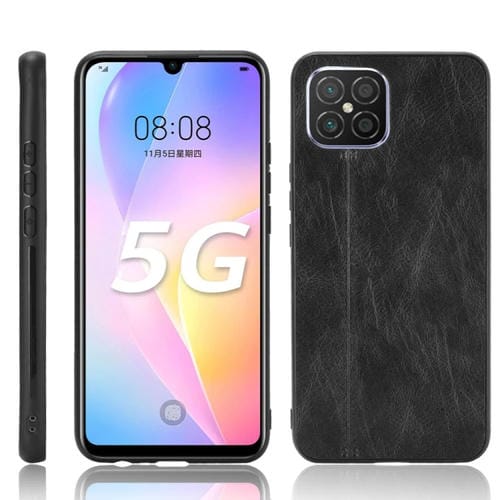 Para Huawei nova 8 SE Patrón de piel de vaca de costura a prueba de golpes Funda PC + PU + TPU (Negro)