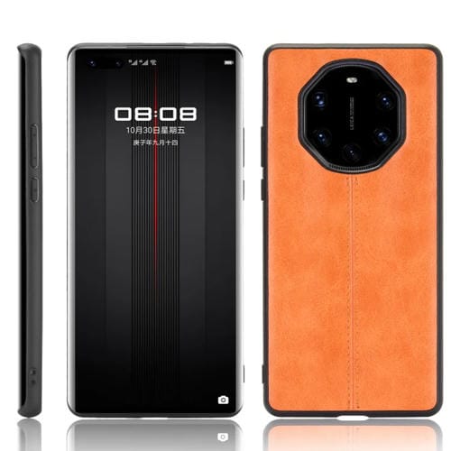 Para Huawei Mate 40 RS Porsche Design Patrón de vaca de costura a prueba de golpes Piel PC + PU + TPU Funda (Naranja)
