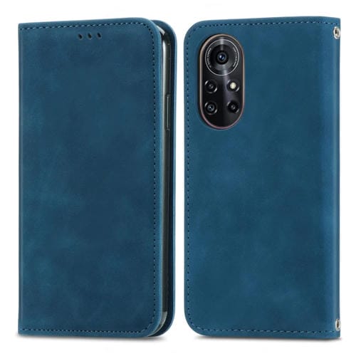 Capa retro de la piel de la piel de la piel con la funda de cuero horizontal magnética con soporte y tragamonedas de tarjetas y marco de billetera y foto para Huawei Nova 8 Pro (Azul)