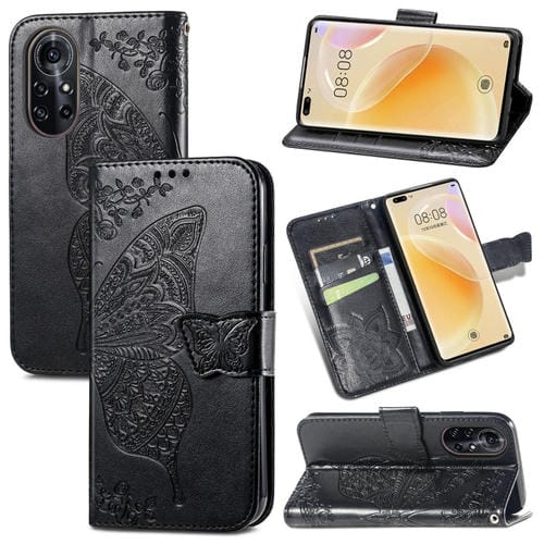 Para Huawei Nova 8 Pro Butterfly Love Flower Horizontal Flip Funda de cuero con Soporte y Tarjeta Slot & Wallet & Lanyard (Negro)