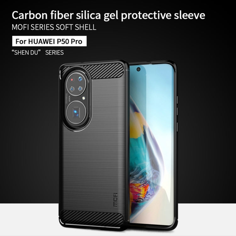 Para Huawei P50 Pro Mofi Gentleness Series Textura cepillada Fibra de carbono Soft TPU Caso (rojo)