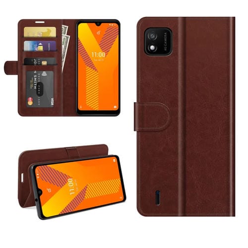 Funda Protectora Flip Horizontal Wiko Y62 R64 con Soporte, Ranuras para Tarjetas y Marco de Fotografía (Marrón)