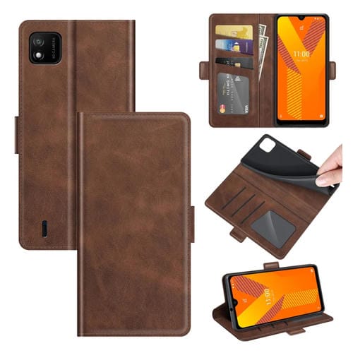 Funda para Wiko Y62 Caja de Cuero con Hebilla Magnética Doble Lado y Ranuras para Tarjetas (Marrón)