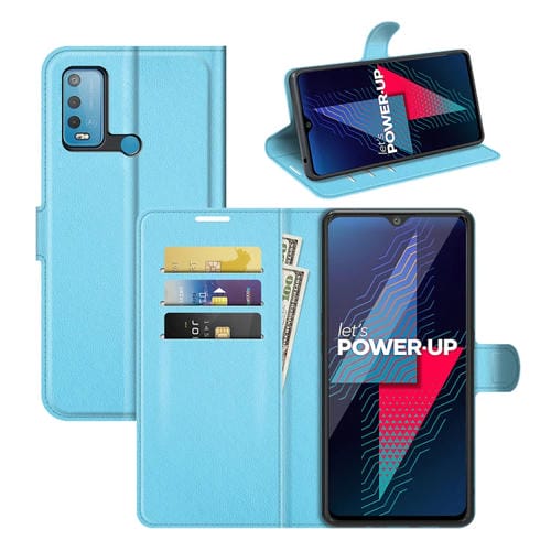 Funda Protectora Wiko Power U30 Litchi Texture con Soporte y Ranuras para Tarjeta y Billetera (Azul)