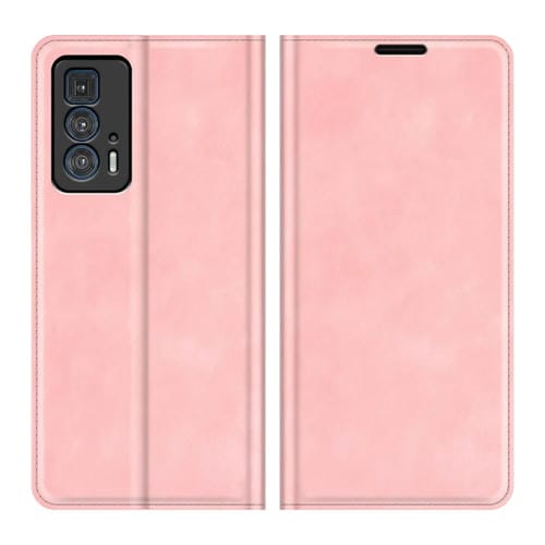Para Motorola Edge 20 Pro Retro-Skin Business Funda de cuero de succión magnética con soporte y tragamonedas y billetera (rosa)