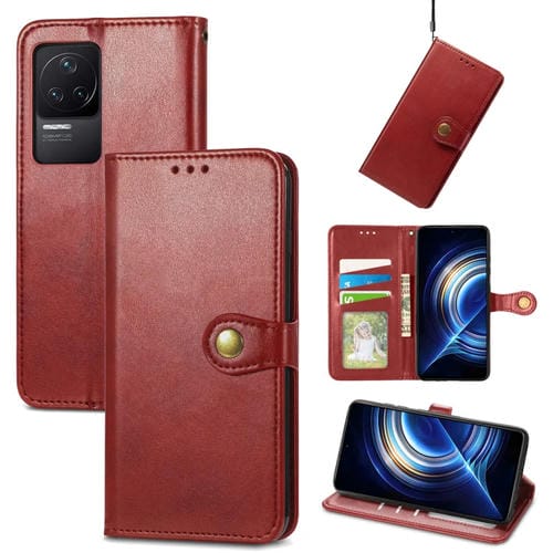 Para Xiaomi Redmi K50 Pro Retro Color Sólido Hebilla de cuero Funda telefónica (rojo)