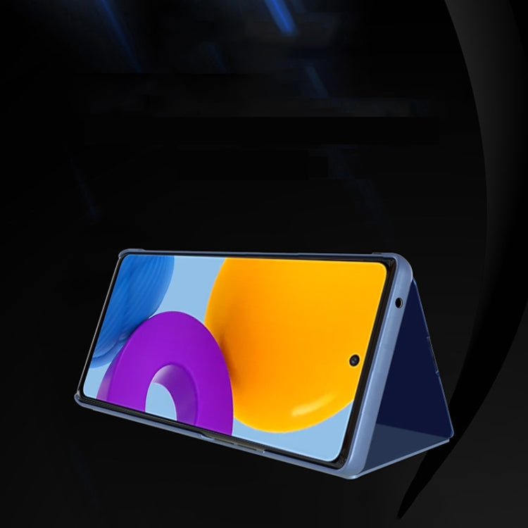 Para Samsung Galaxy M23 Espejo chapado Caja de cuero Horizontal Flip con titular (Plata)