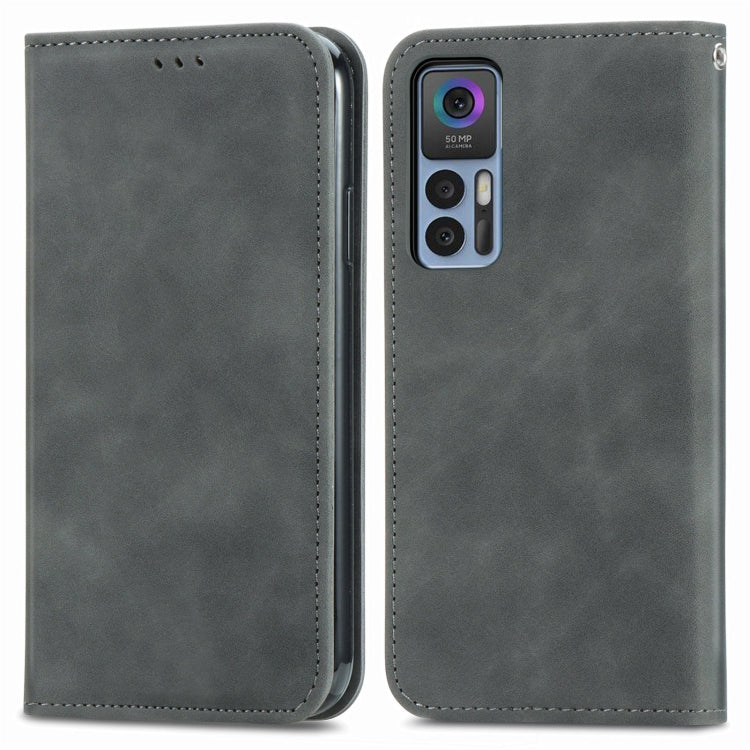 Funda de Cuero Magnética Retro Skin Feel para TCL 30 5G y 30+ 5G (Gris)