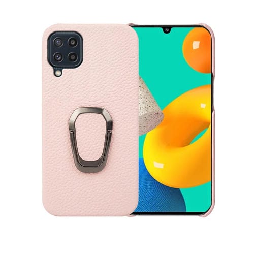 Para Samsung Galaxy M32 Ring Holder Litchi Texture Funda de teléfono de cuero genuino (rosa)