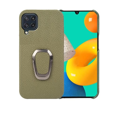 Para Samsung Galaxy M32 Ring Holder Litchi Texture Funda de teléfono de cuero genuino (Verde)
