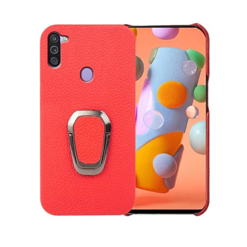 Para Samsung Galaxy A11 US Version Ring Holder Litchi Texture Funda de teléfono de cuero genuino (Rojo)