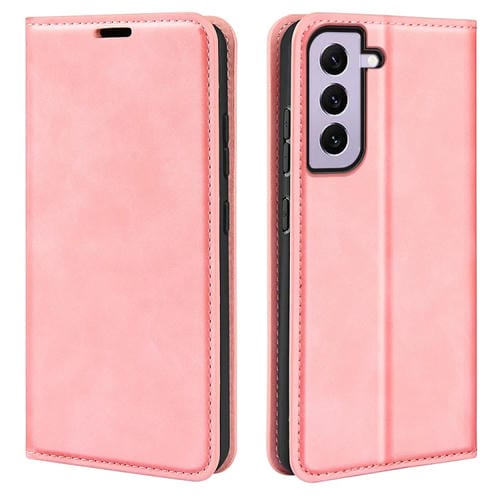 Para Samsung Galaxy S23 5G Funda de cuero con succión magnética de piel retro (rosa)