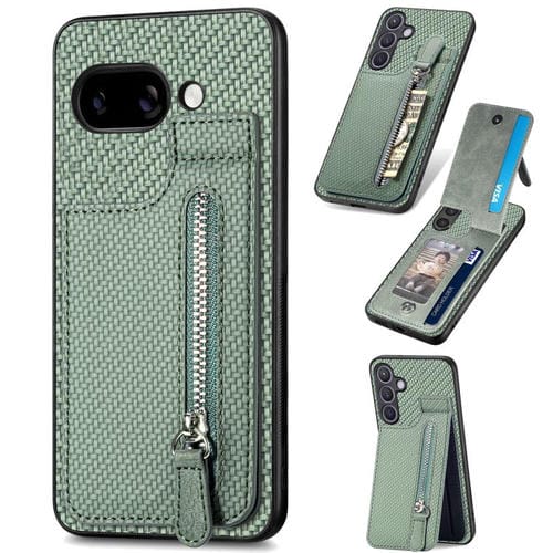 Funda Fibra de Carbono con Tapa Vertical y Cremallera para Google Pixel 9A (Verde)